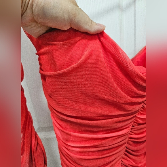 Zara Red Ruched Tulle Corset Style Mini Dress - Picture 7 of 14